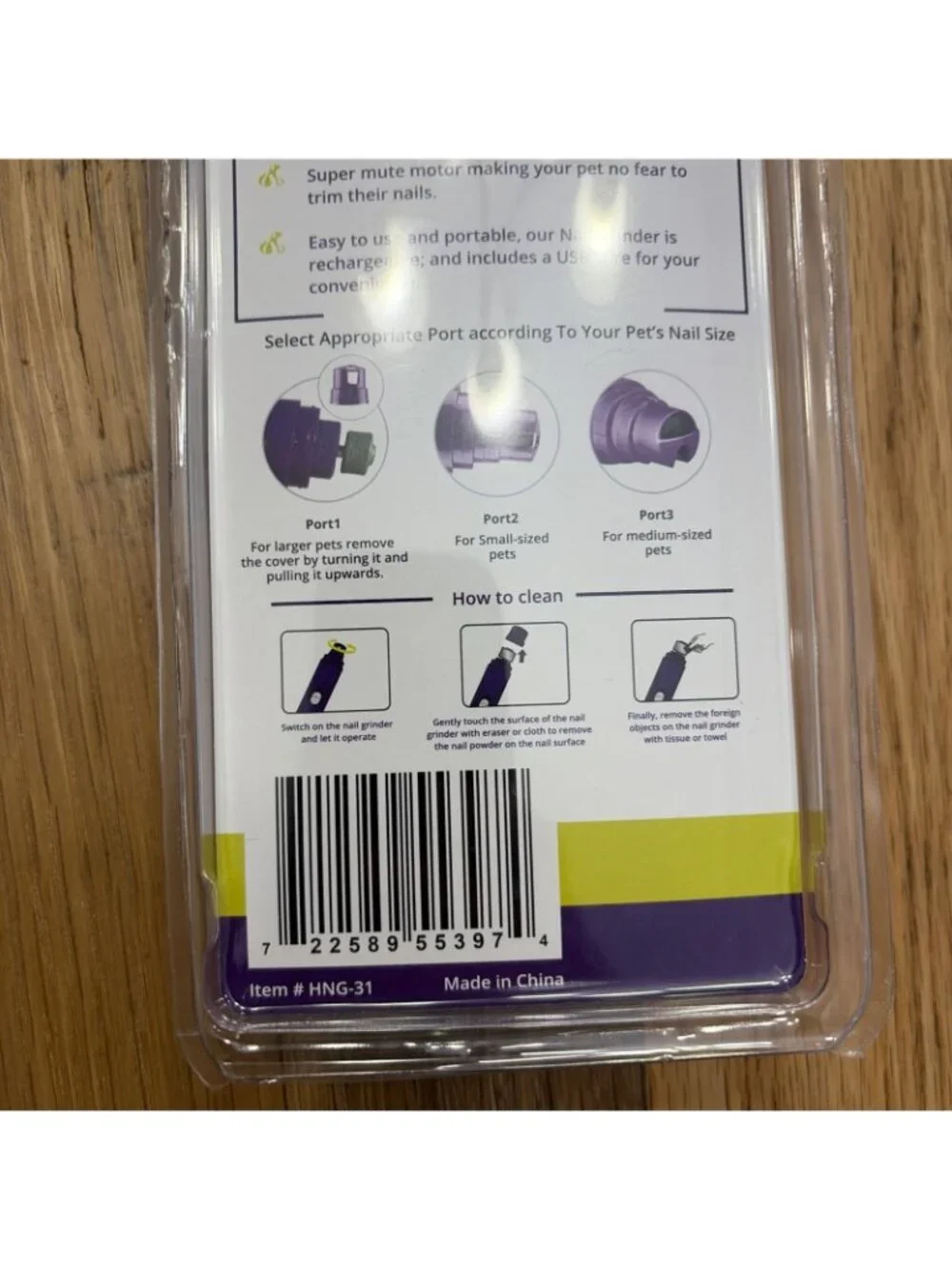 Hertzko Electric Pet Nail Trimmer with USB Cable - Purple (HNG-31)